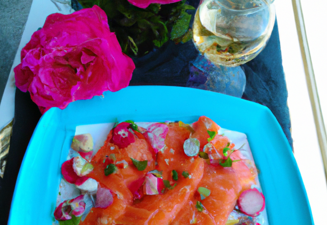 Saumon sauvage rose du pacifique et colin sauvage d'Alaska froids, vinaigrette passion