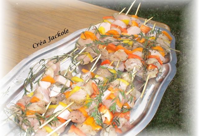 Brochettes dinde et cervelas aux petits légumes