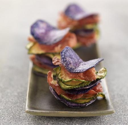 Mille feuilles de Vitelotte, courgette et coppa