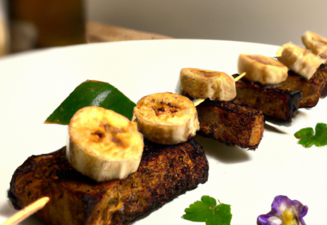 Brochette de banane aux morilles, pain d'épice