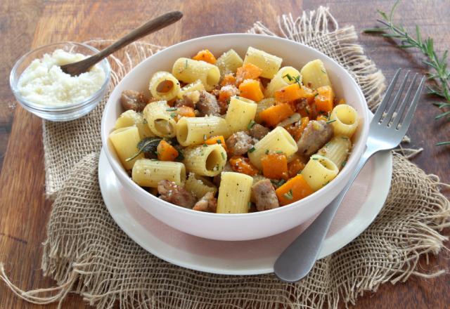 Pâtes à la courge Butternut et saucisses