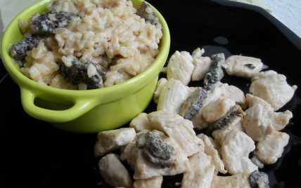 Risotto aux morilles fraîches et émincé de dinde sauce morilles