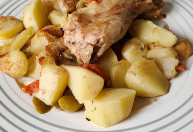 Cuisse de poulet à la provençale et pommes de terre en rosace