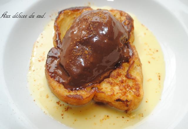 Brioche perdue aux poires choco, piment d'espelette