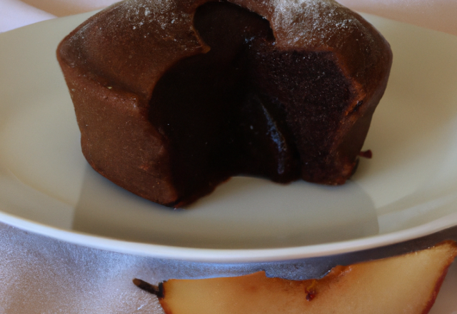 Cake au chocolat fondant et poire au sirop