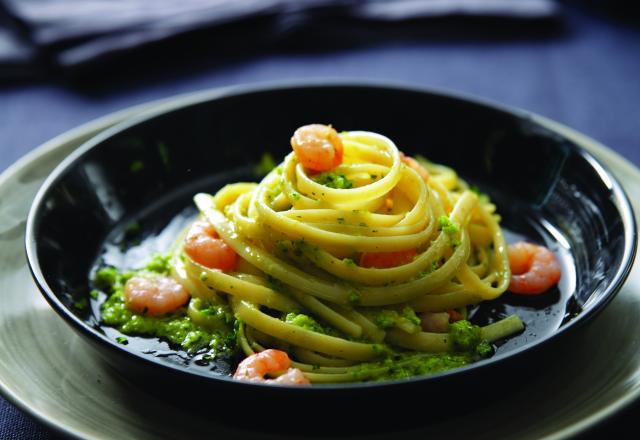 Linguine au Pesto Genovese et crevettes