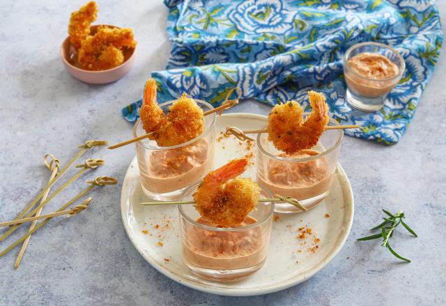 Crevettes croustillantes et sauce cocktail légère aux tomates séchées