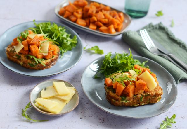 Tartines de pain perdu à la patate douce rôtie et à la tomme