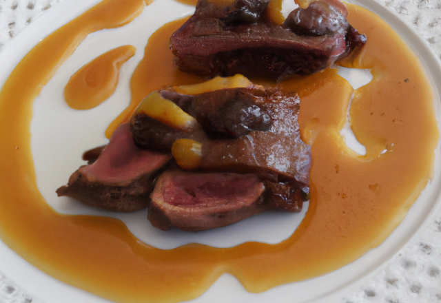 Magret de canard à la crème de miel et marrons