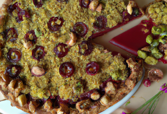 Tarte streusel aux cerises et aux pistaches