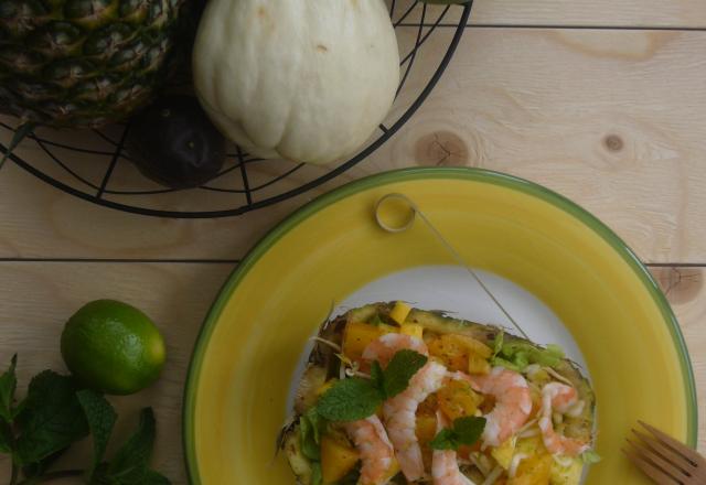 Salade d'ananas et mangue aux crevettes