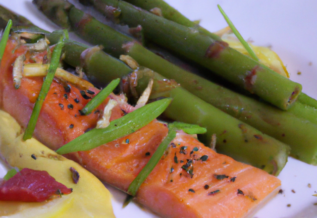 Saumon mariné aux épices douces et pointes d'asperges