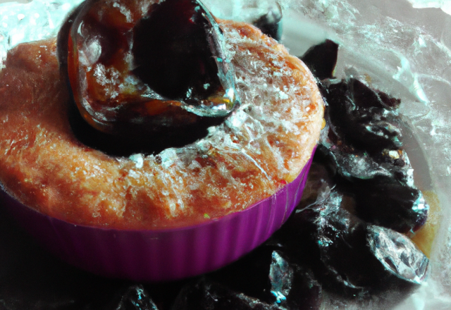 Soufflé sucré sur lit de prunes