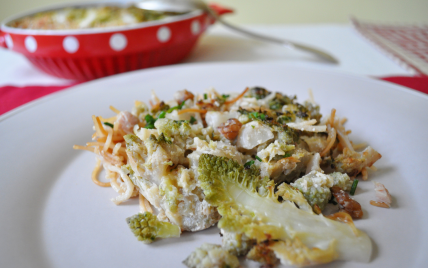 Gratinée de chou romanesco et petites pâtes savoyardes  aux deux saveurs de noix