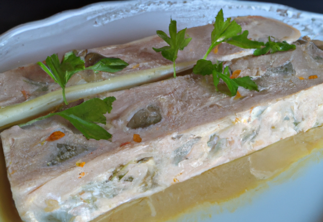 Terrine de volaille aux huîtres et poireaux, gelée aux  épices et effeuillée d'endives