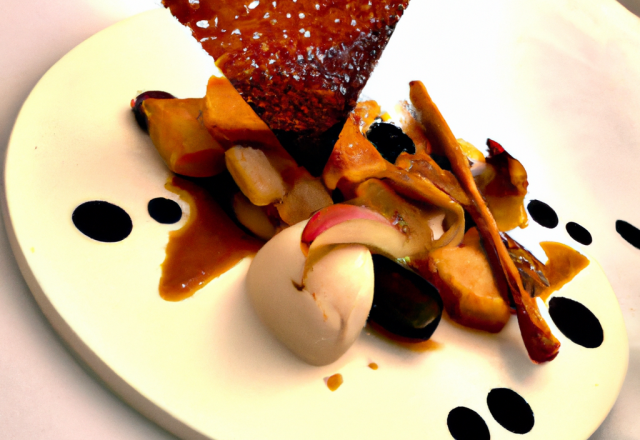 Glace au Carambar et sa tuile sur sablé aux pommes caramélisées