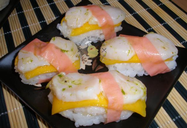 Sushis saint-jacques et mangue