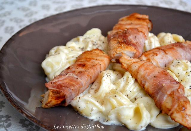 Pâtes orecchiette à la sauce Reblochon et poulet au lard fumé