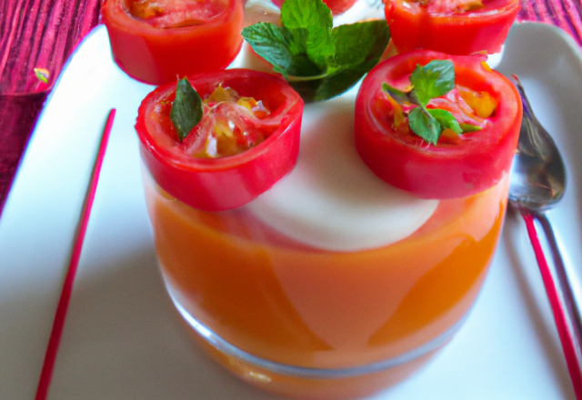 Dessert tomate, fraise et orange