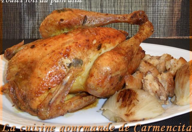 Poulet farci au pain aillé