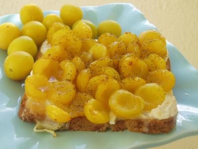 Tartine chèvre-mirabelles