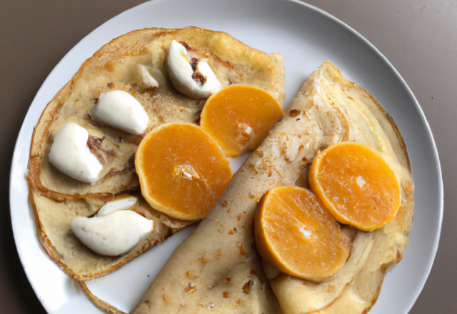 Crêpes aux fromage blanc et aux pêches