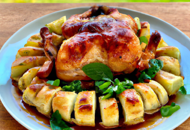 Poulet en croûte de sarrasin fourré aux pommes tatin