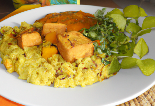 Nuggets de tofu au curry et son risotto aux légumes