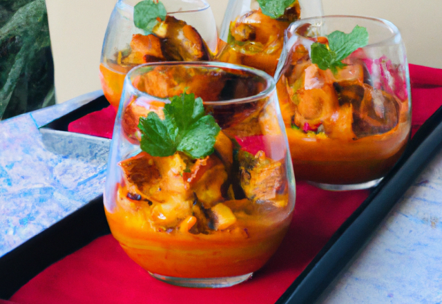 Verrines de poulet au curry rouge