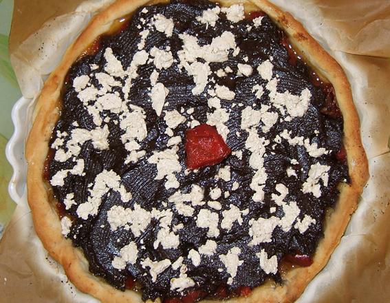 Tarte chocolatée aux amandes et poivrons confits