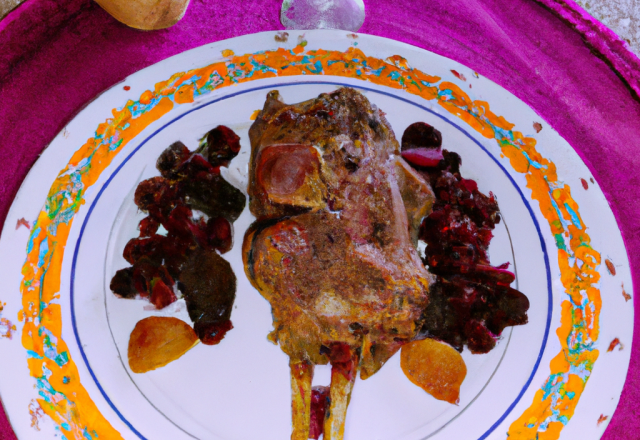 Gigot d'agneau rôti aux fruits secs et au thé