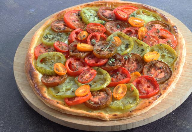 Tarte aux tomates multicolores et moutarde