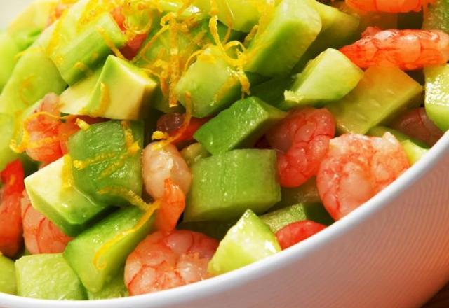 Salade de crevettes et avocat au Carré Frais en verrines