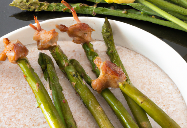 Brochettes de lapin et leurs pointes d'asperges vertes