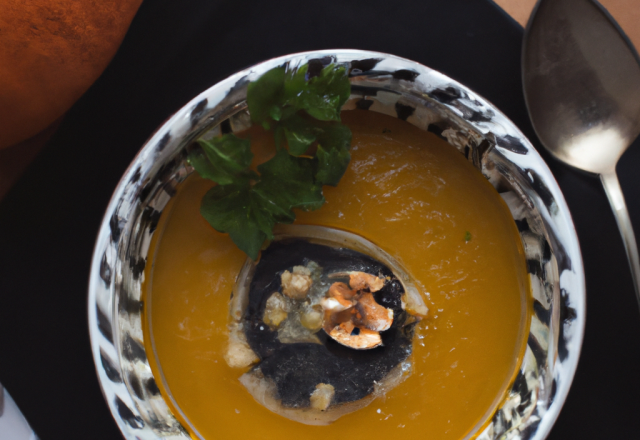 Soupe de courge et panais aux truffes et noix de saint jacques