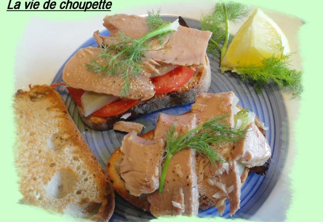 Tartines au fenouil, tomates et émincé de thon