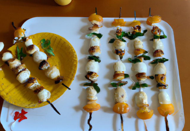 Brochettes de St-Jacques à l'ail et au lait de coco