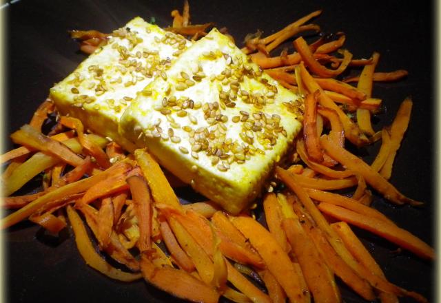 Tofu roti à l'orange, julienne de carottes