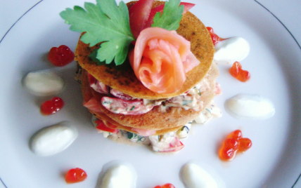 Millefeuille croustillant de saumon et d'aubergine