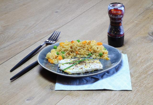 Boulgour aux petits légumes d'hiver, filet de poisson vapeur