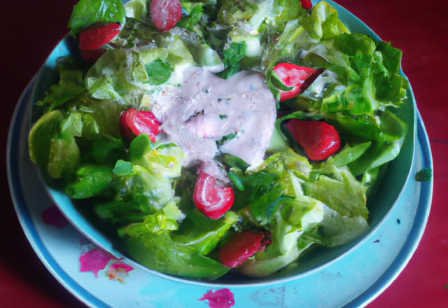 Salade de laitue et fraises à l'estragon avec sa crème cajou