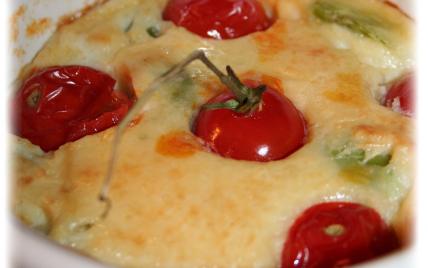 Clafoutis de fèves et de tomates cerises