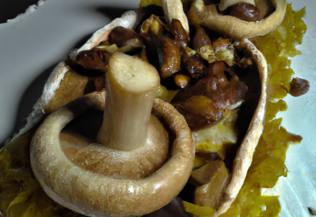 Papillote de champignons, émulsion de lard fume et noisettes torréfiées