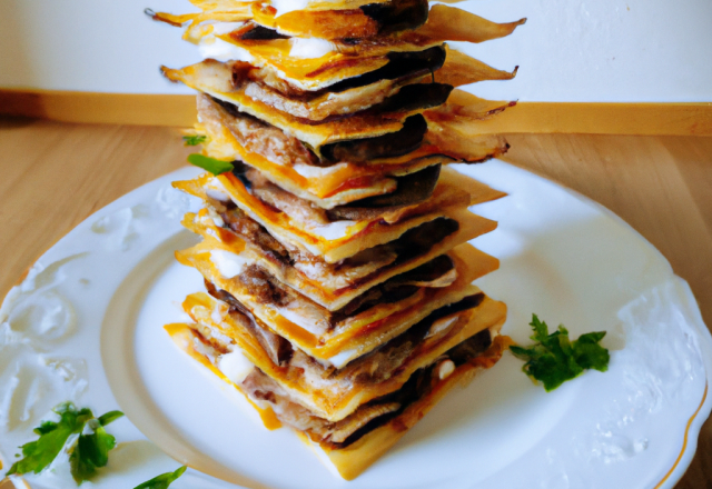 Mille-feuilles de pommes de terre aux champignons de Paris