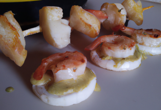 Brochette aigre-douces de Saint-Jacques et crevettes