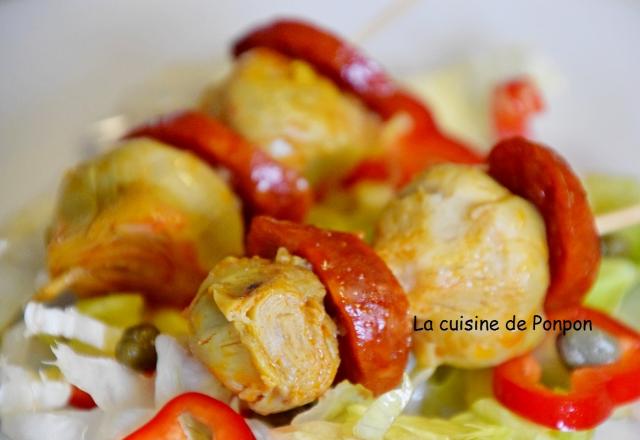 Brochettes de chorizo et artichaut