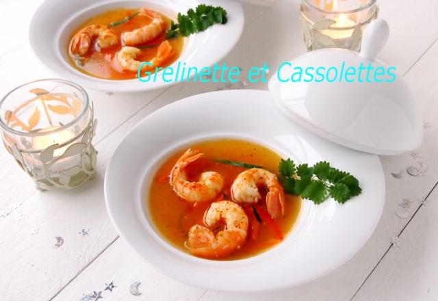 Nage safranée de langoustines aux petits légumes