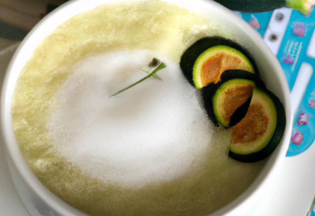 Cappuccino de courgettes et concombre à l'espuma de Roquefort