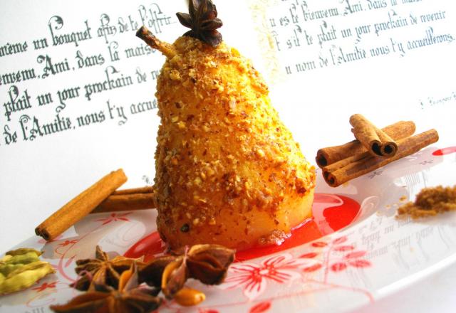 Poire 'Roasted & Spicy' enrobée de croustillant pralin....