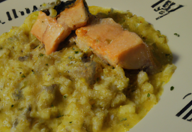 Risotto à la citronnelle et au beurre d'algue, pavé de truite des Pyrénées à l'unilatérale